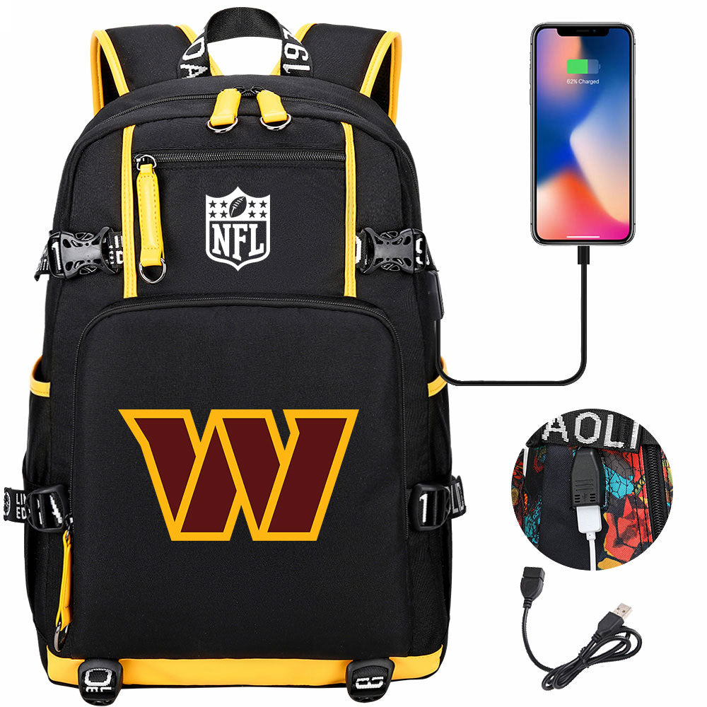 Washington Commanders Football Team USB Charging Backpack School Notebook Travel Bags