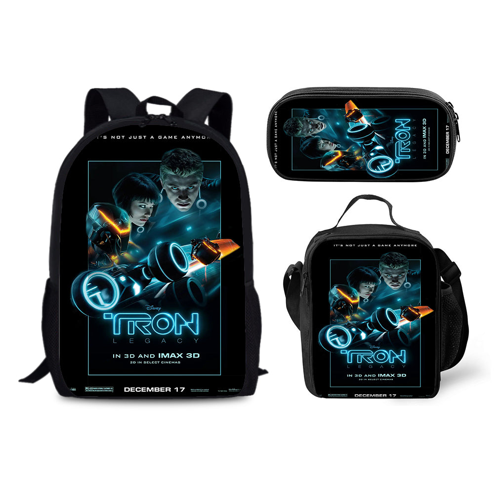 Tron Legacy Backpack Schoolbag Lunch Bag Pencil Bag for Kids Students 3PCS