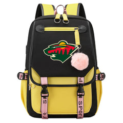 Minnesota Wild Hockey League Waterproof Backpack School Notebook Travel Bag USB Charging