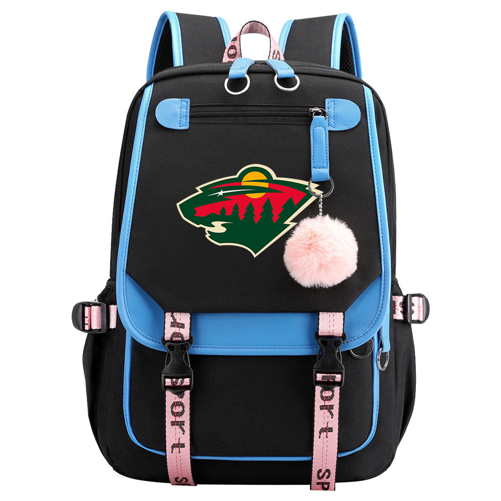 Minnesota Wild Hockey League Waterproof Backpack School Notebook Travel Bag USB Charging