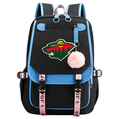 Minnesota Wild Hockey League Waterproof Backpack School Notebook Travel Bag USB Charging