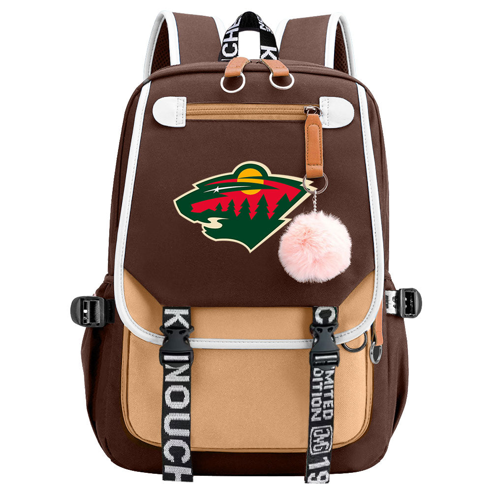 Minnesota Wild Hockey League Waterproof Backpack School Notebook Travel Bag USB Charging