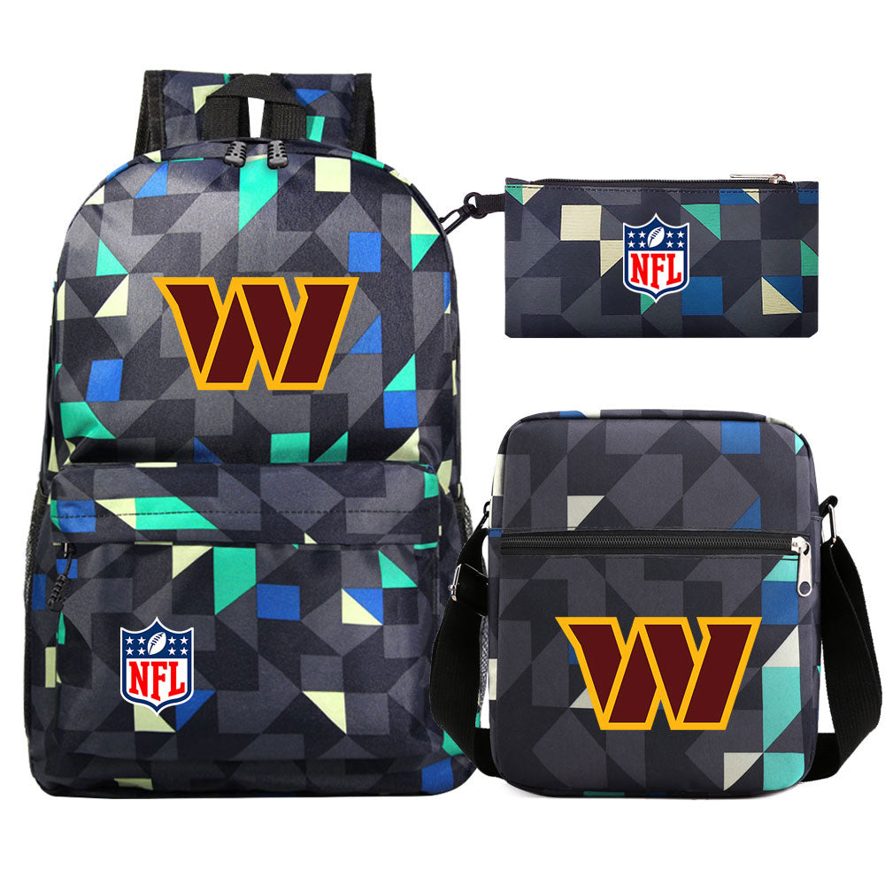 Washington Commanders Football Team Printed Schoolbag Backpack Shoulder Bag Pencil Bag 3pcs set for Kids Students