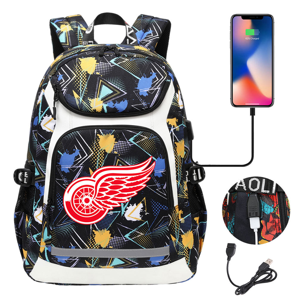 Seattle Kraken Boston Bruins Ottawa Senators Detroit Red Wings Buffalo Sabres USB Charging Backpack School Notebook Travel Bags