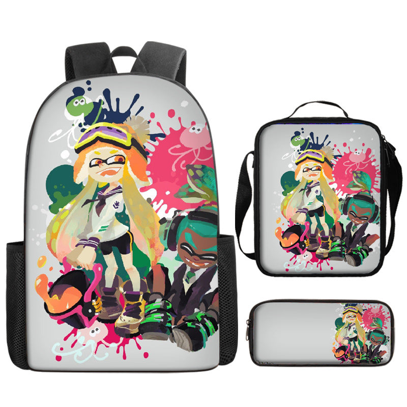 Splatoon Full Printed Backpack Schoolbag Travel Notebook Bag Lunch Bag Pencil Bag for Kids Students 3PCS