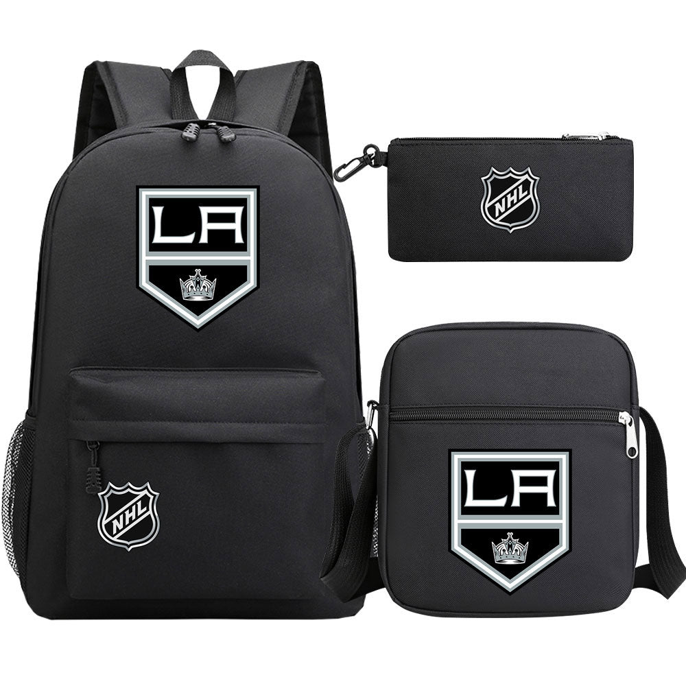 Los Angeles Kings Hockey League  Printed Schoolbag Backpack Shoulder Bag Pencil Bag 3pcs set for Kids Students