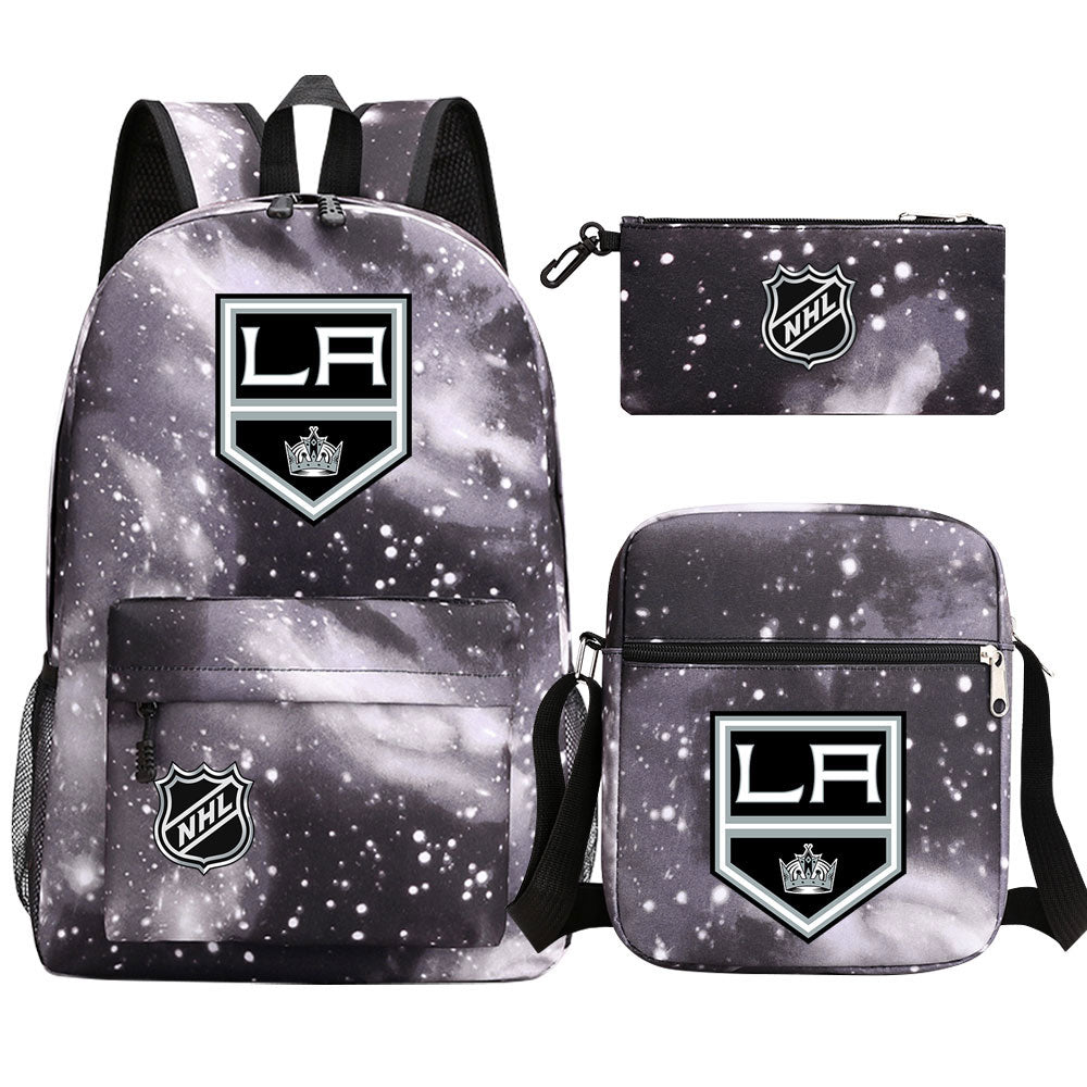 Los Angeles Kings Hockey League  Printed Schoolbag Backpack Shoulder Bag Pencil Bag 3pcs set for Kids Students