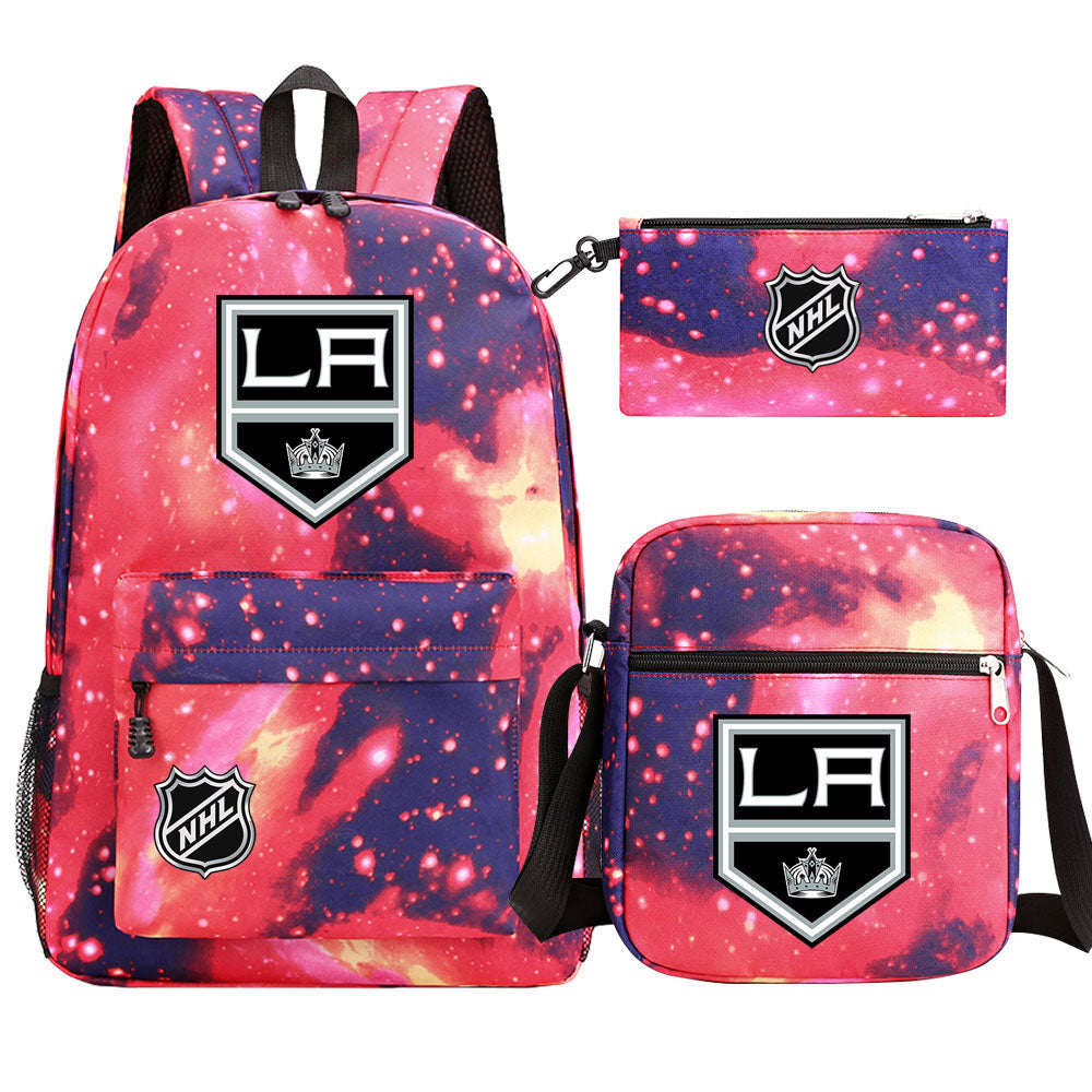 Los Angeles Kings Hockey League  Printed Schoolbag Backpack Shoulder Bag Pencil Bag 3pcs set for Kids Students