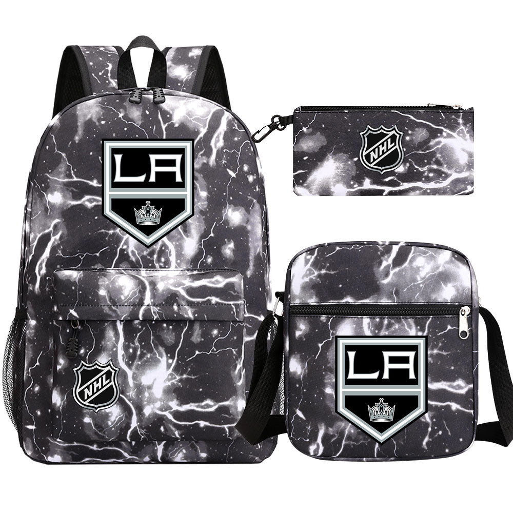 Los Angeles Kings Hockey League  Printed Schoolbag Backpack Shoulder Bag Pencil Bag 3pcs set for Kids Students