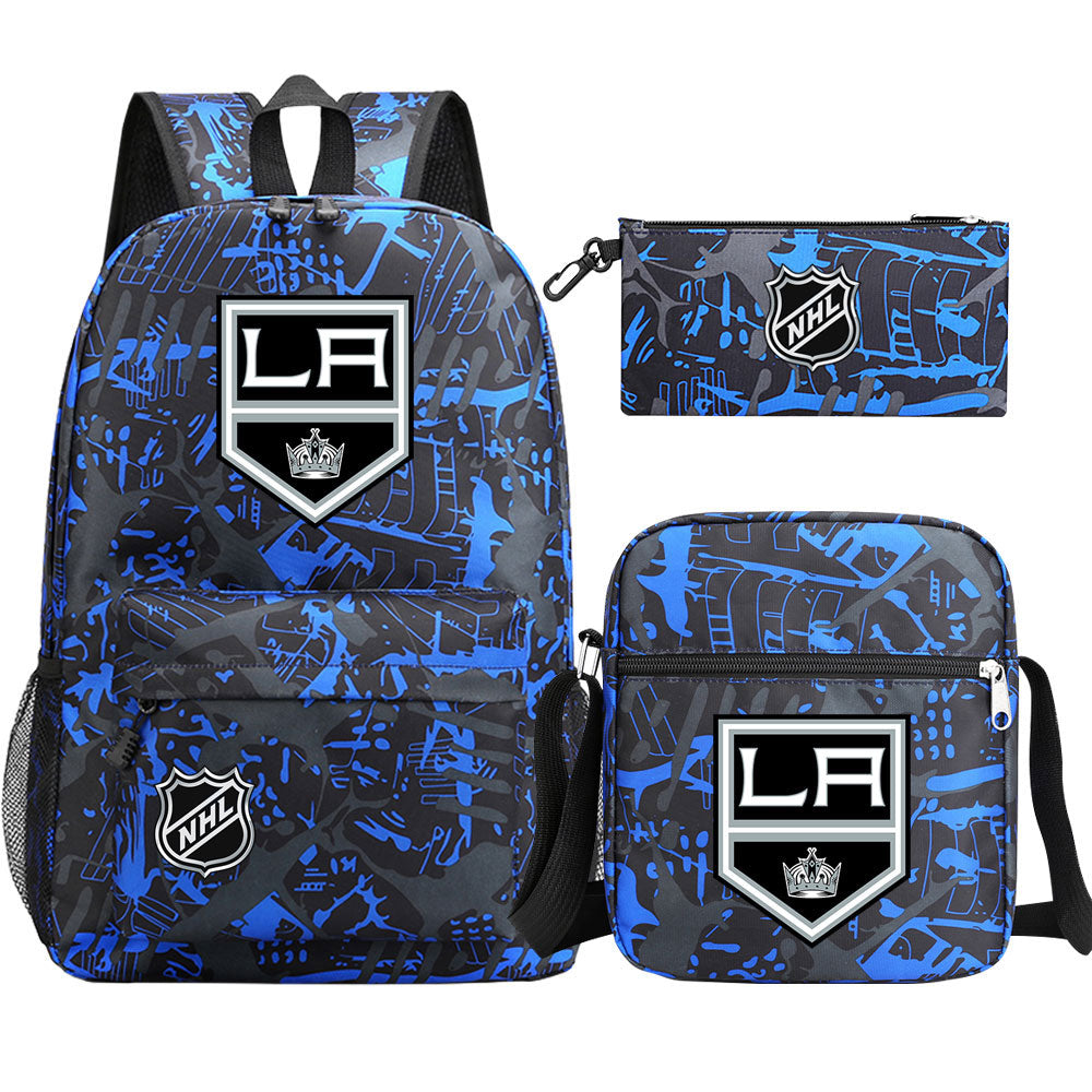 Los Angeles Kings Hockey League  Printed Schoolbag Backpack Shoulder Bag Pencil Bag 3pcs set for Kids Students