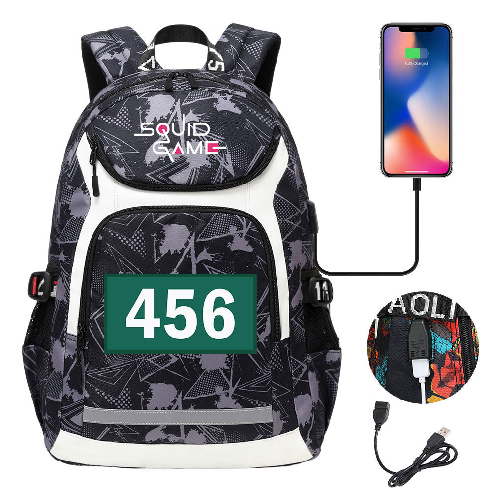 Squid Game USB Charging Backpack School Notebook Travel Bags