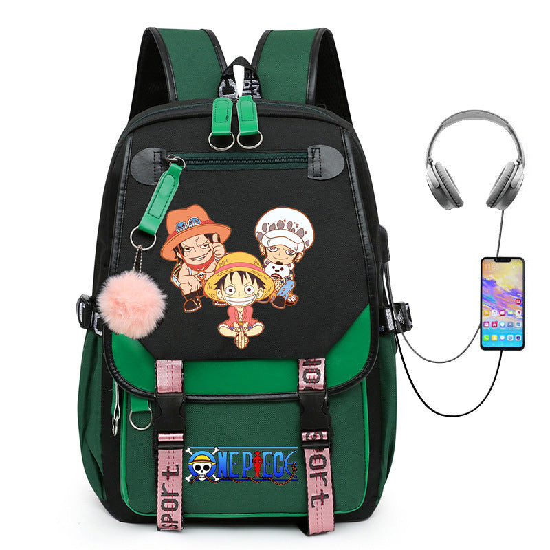 One Piece Waterproof Backpack School Notebook Travel Bags USB Charging