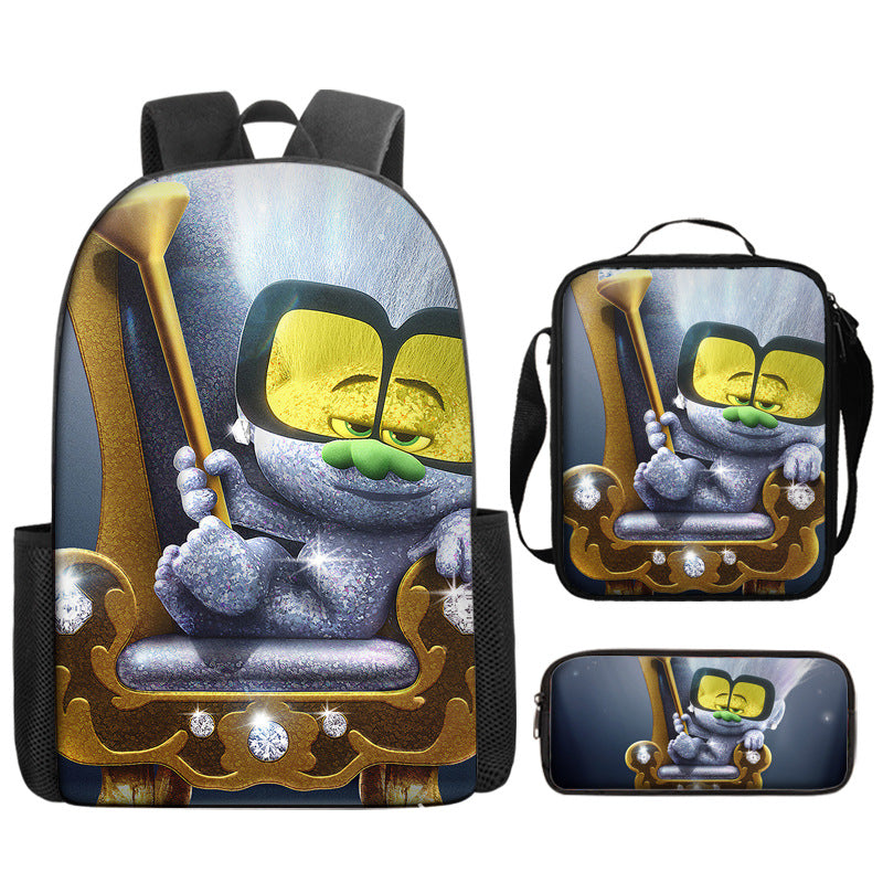 Trolls Full Printed Backpack Schoolbag Travel Notebook Bag Lunch Bag Pencil Bag for Kids Students 3PCS