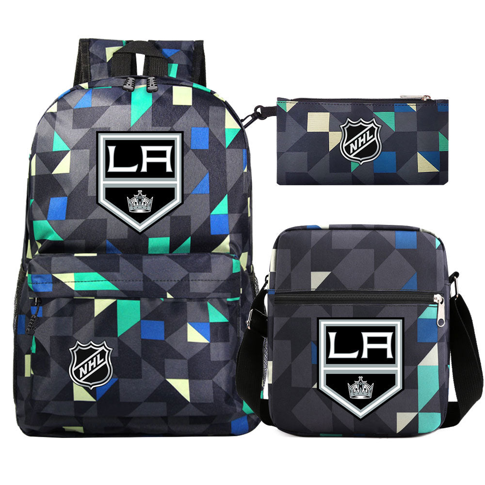 Los Angeles Kings Hockey League  Printed Schoolbag Backpack Shoulder Bag Pencil Bag 3pcs set for Kids Students