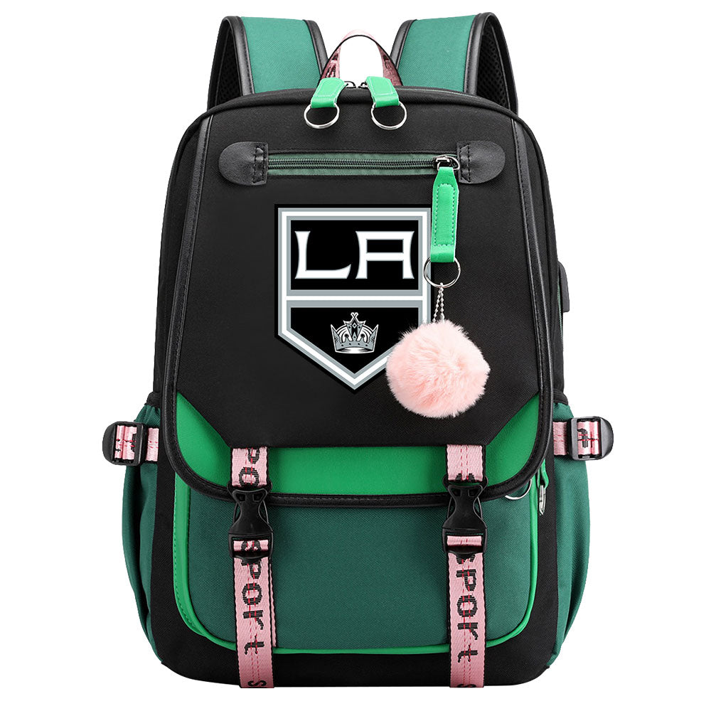 Los Angeles Kings Hockey League Waterproof Backpack School Notebook Travel Bag USB Charging