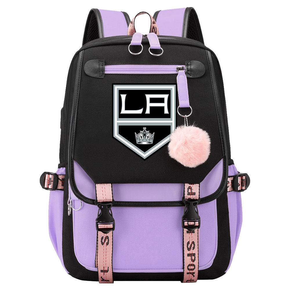 Los Angeles Kings Hockey League Waterproof Backpack School Notebook Travel Bag USB Charging