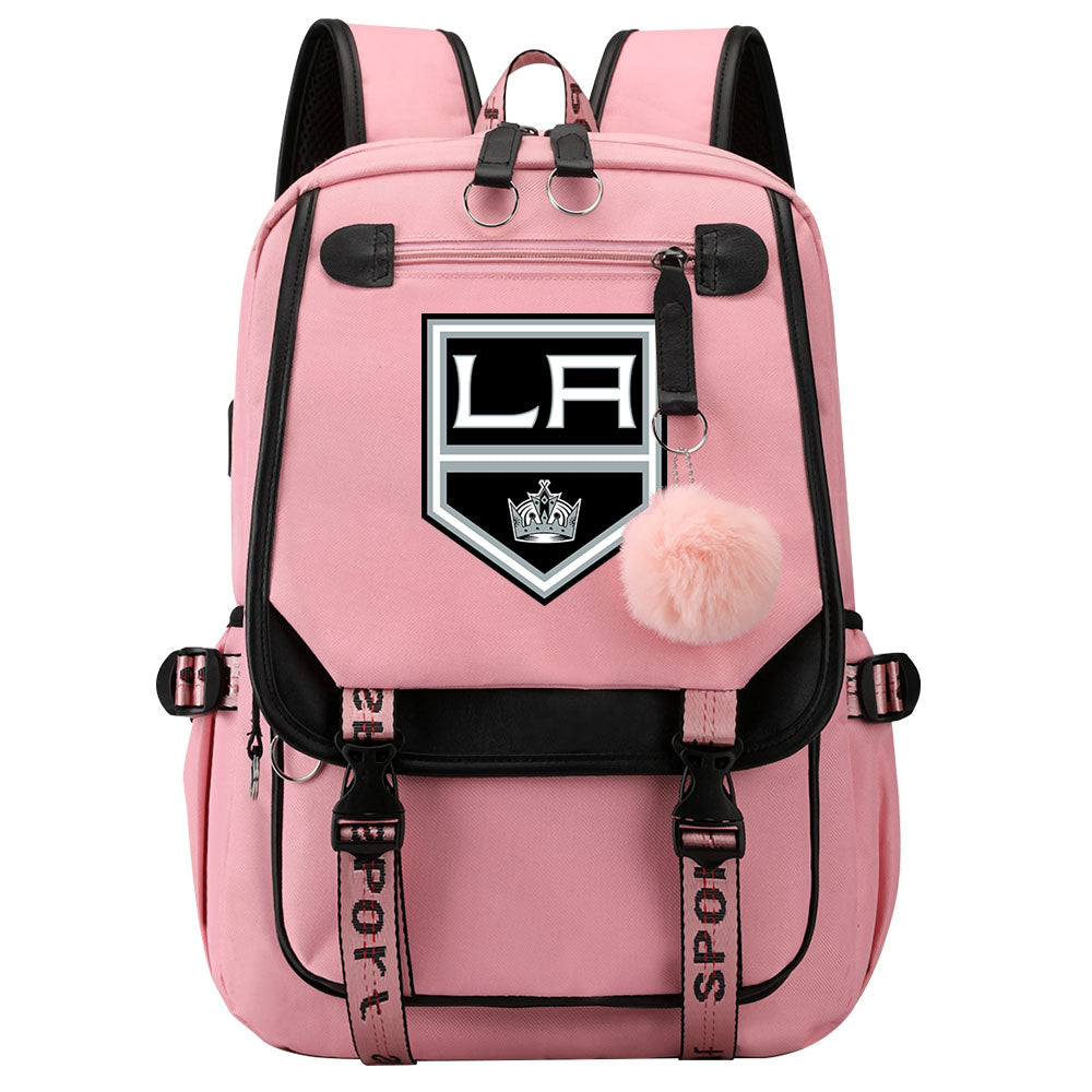 Los Angeles Kings Hockey League Waterproof Backpack School Notebook Travel Bag USB Charging