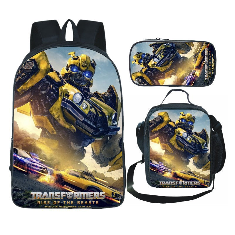 Transformers Bumblebee Full Printed Backpack Schoolbag Travel Notebook Bag Lunch Bag Pencil Bag for Kids Students 3PCS