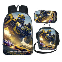 Transformers Bumblebee Full Printed Backpack Schoolbag Travel Notebook Bag Lunch Bag Pencil Bag for Kids Students 3PCS