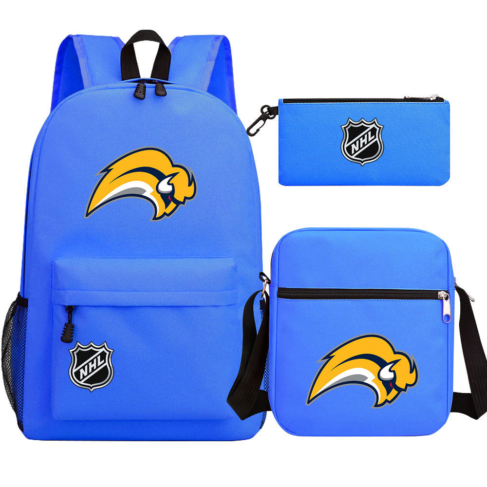 Buffalo Sabres Hockey League Printed Schoolbag Backpack Shoulder Bag Pencil Bag 3pcs set for Kids Students