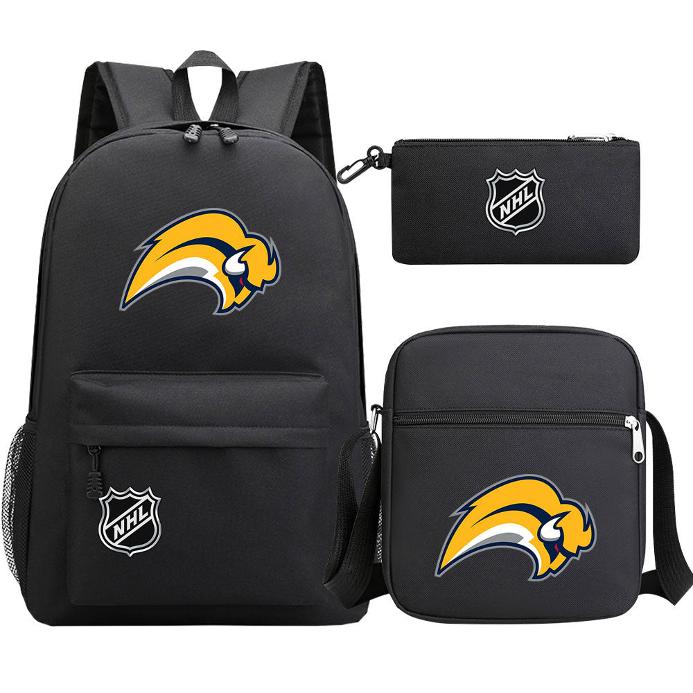 Buffalo Sabres Hockey League Printed Schoolbag Backpack Shoulder Bag Pencil Bag 3pcs set for Kids Students