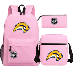 Buffalo Sabres Hockey League Printed Schoolbag Backpack Shoulder Bag Pencil Bag 3pcs set for Kids Students