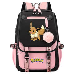 Pokemon Eevee Waterproof Backpack School Notebook Travel Bags USB Charging