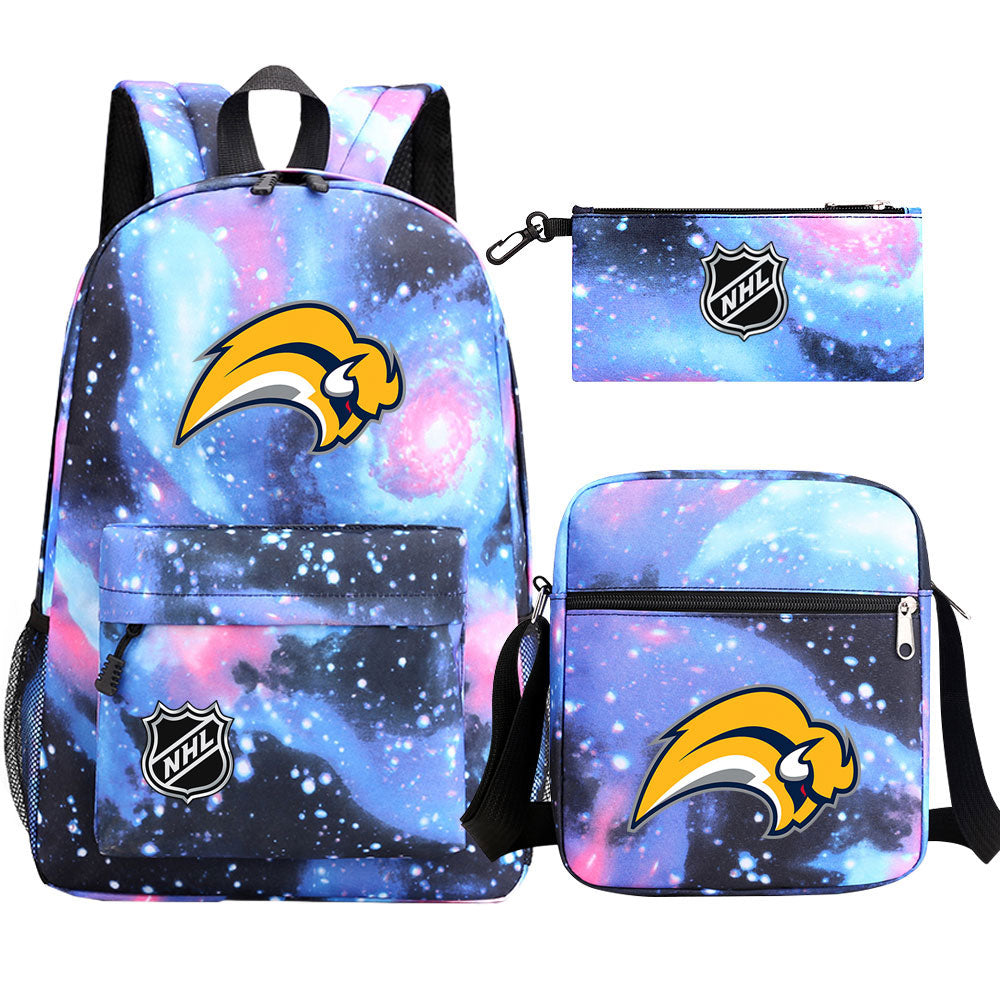 Buffalo Sabres Hockey League Printed Schoolbag Backpack Shoulder Bag Pencil Bag 3pcs set for Kids Students