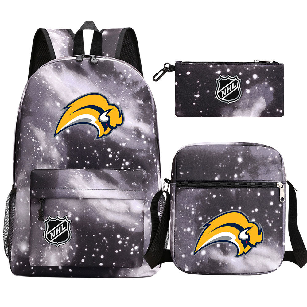 Buffalo Sabres Hockey League Printed Schoolbag Backpack Shoulder Bag Pencil Bag 3pcs set for Kids Students