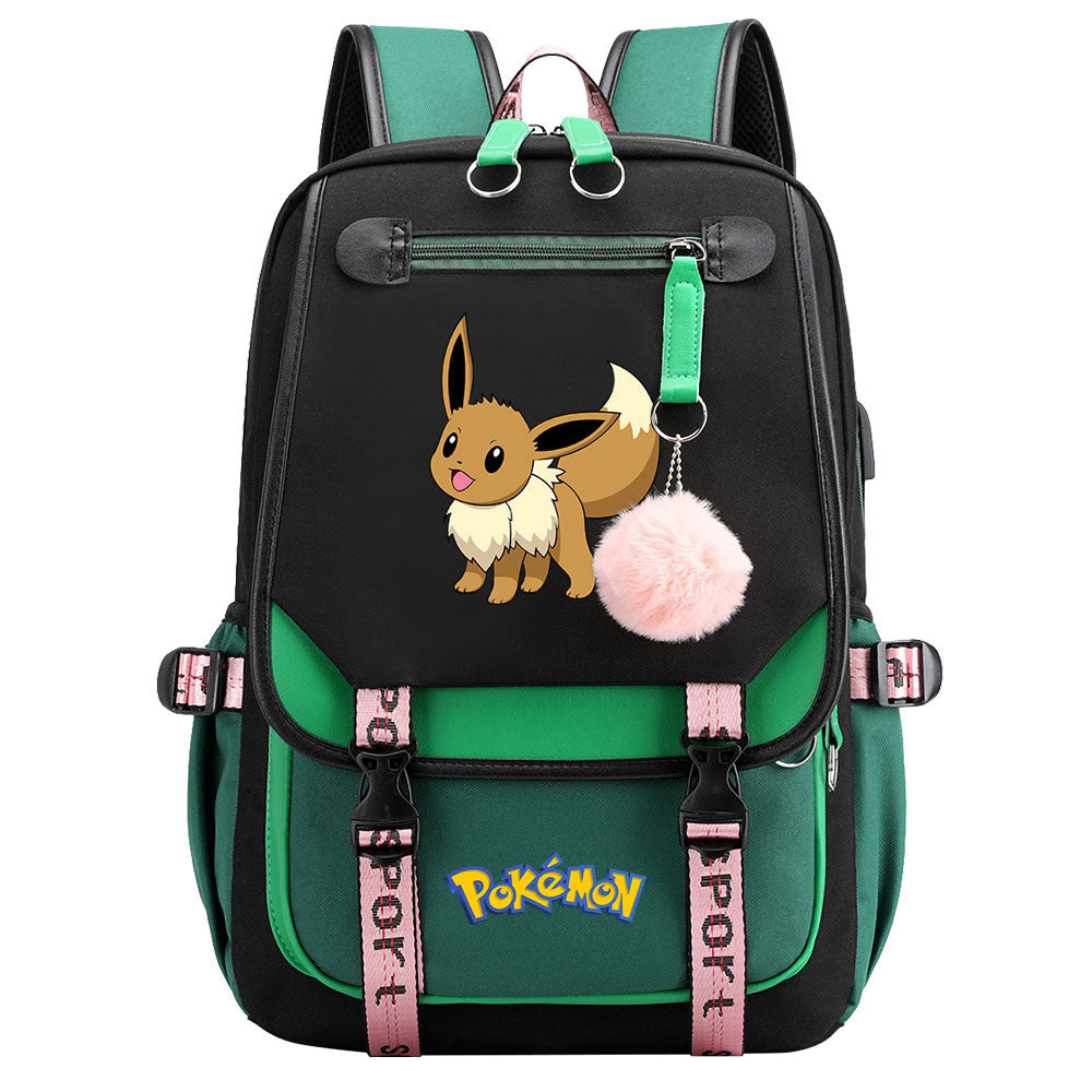 Pokemon Eevee Waterproof Backpack School Notebook Travel Bags USB Charging