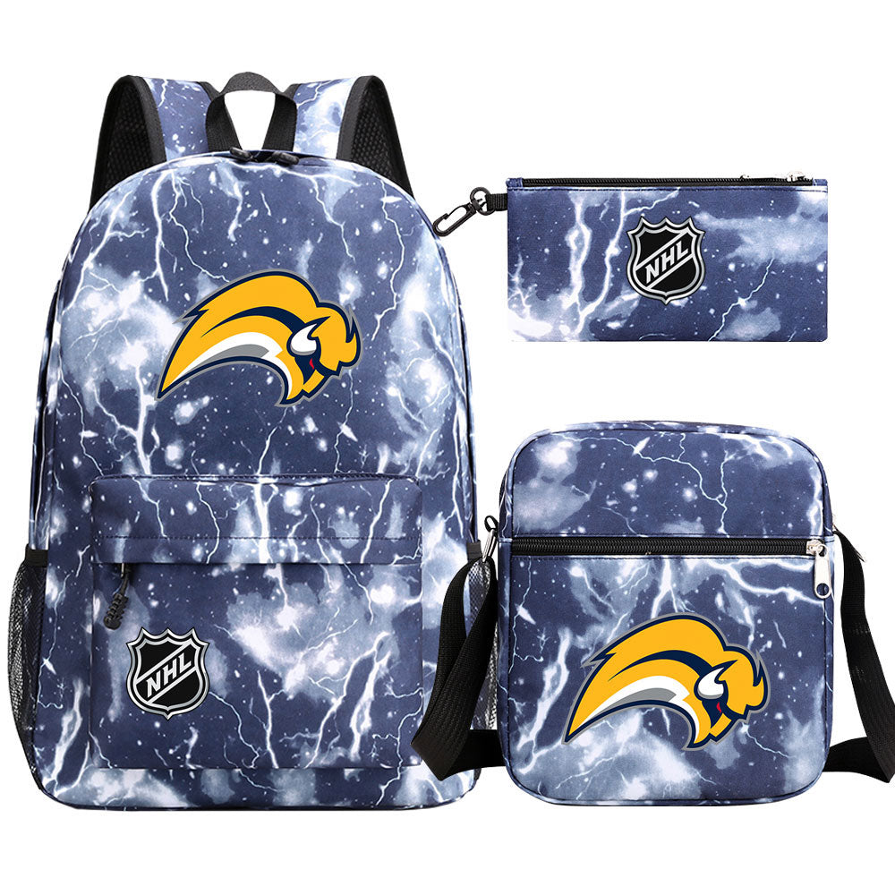 Buffalo Sabres Hockey League Printed Schoolbag Backpack Shoulder Bag Pencil Bag 3pcs set for Kids Students