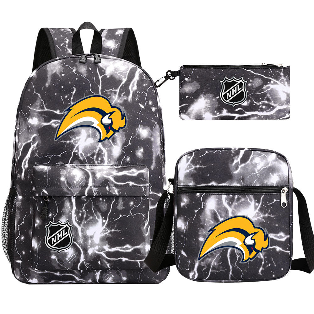 Buffalo Sabres Hockey League Printed Schoolbag Backpack Shoulder Bag Pencil Bag 3pcs set for Kids Students