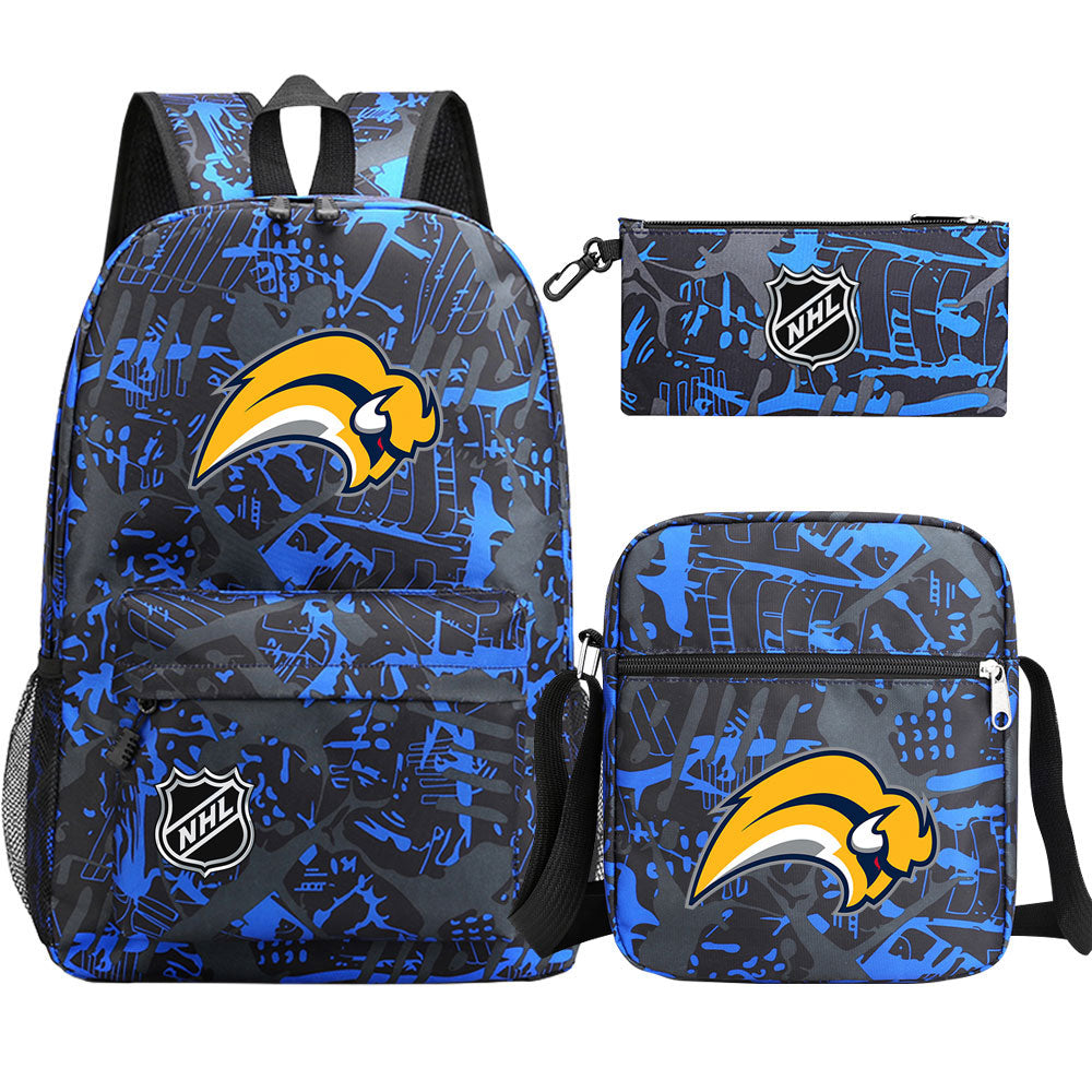 Buffalo Sabres Hockey League Printed Schoolbag Backpack Shoulder Bag Pencil Bag 3pcs set for Kids Students