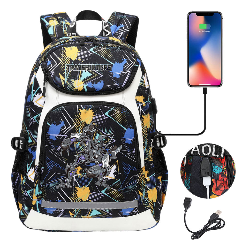 Transformers USB Charging Backpack School Notebook Travel Bags