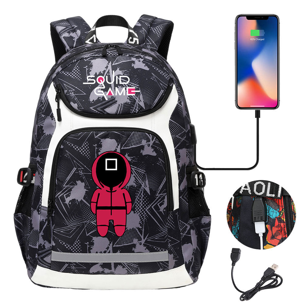Squid Game USB Charging Backpack School Notebook Travel Bags