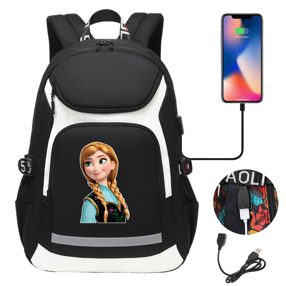 Frozen Elsa Anna USB Charging Backpack School Notebook Travel Bags