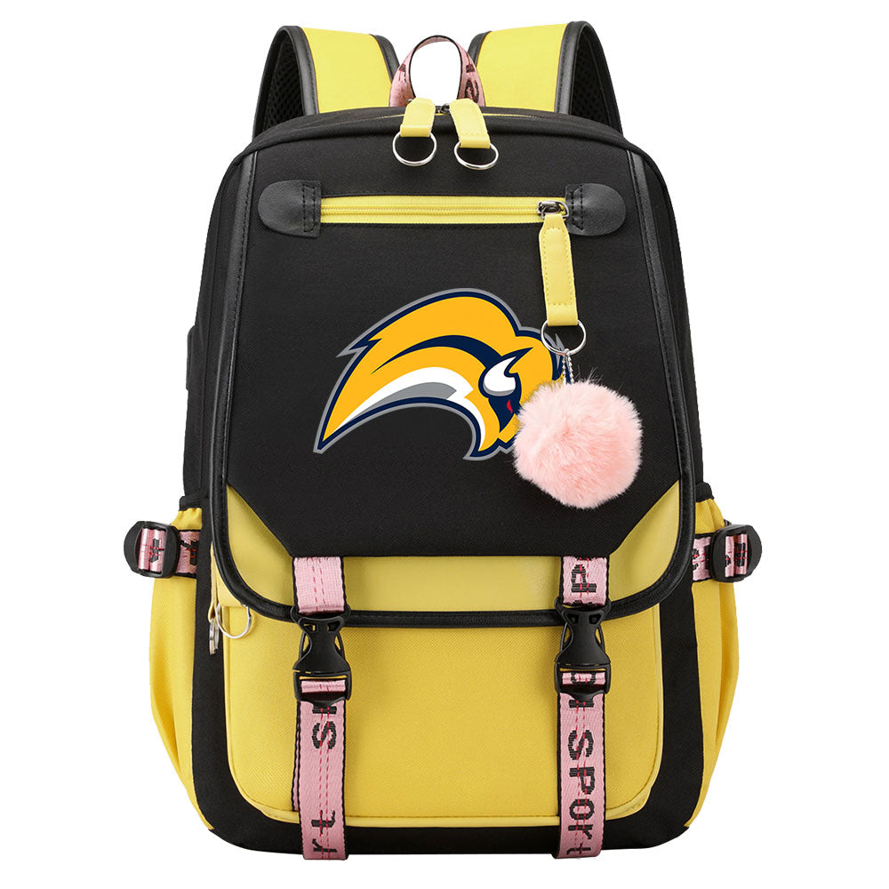 Buffalo Sabres Hockey League Waterproof Backpack School Notebook Travel Bag USB Charging