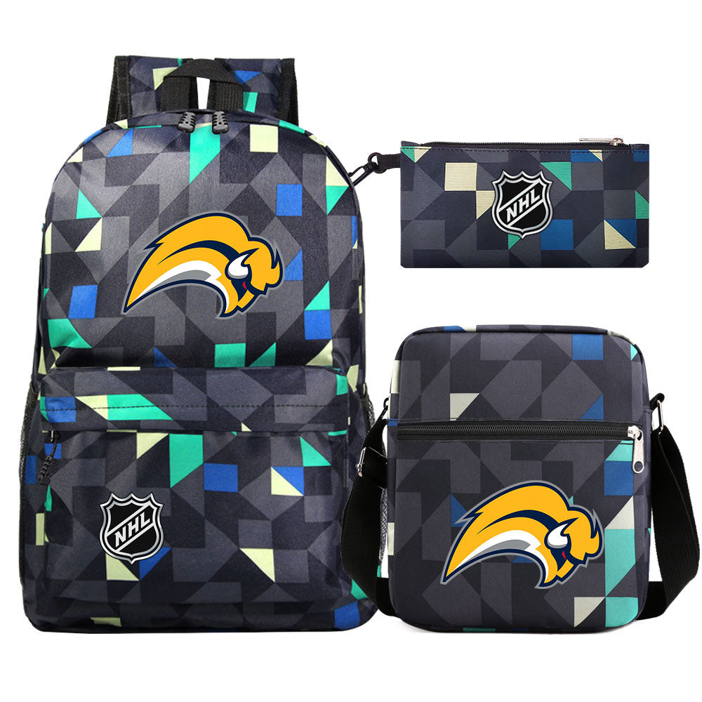 Buffalo Sabres Hockey League Printed Schoolbag Backpack Shoulder Bag Pencil Bag 3pcs set for Kids Students