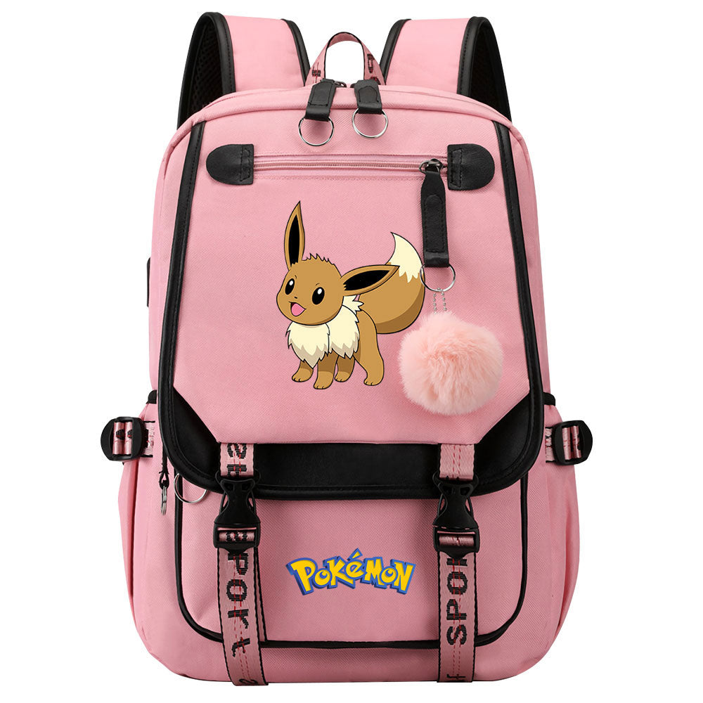 Pokemon Eevee Waterproof Backpack School Notebook Travel Bags USB Charging