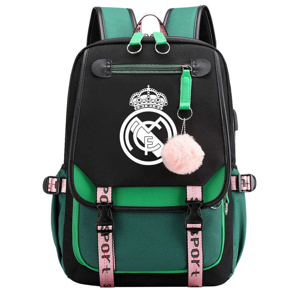 Real Madrid Football Club Waterproof Backpack School Notebook Travel Bags USB Charging