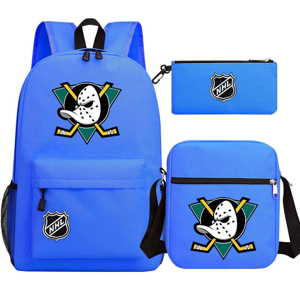 Anaheim Ducks Hockey League Printed Schoolbag Backpack Shoulder Bag Pencil Bag 3pcs set for Kids Students