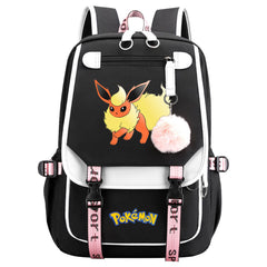 Pokemon Flareon Waterproof Backpack School Notebook Travel Bags USB Charging