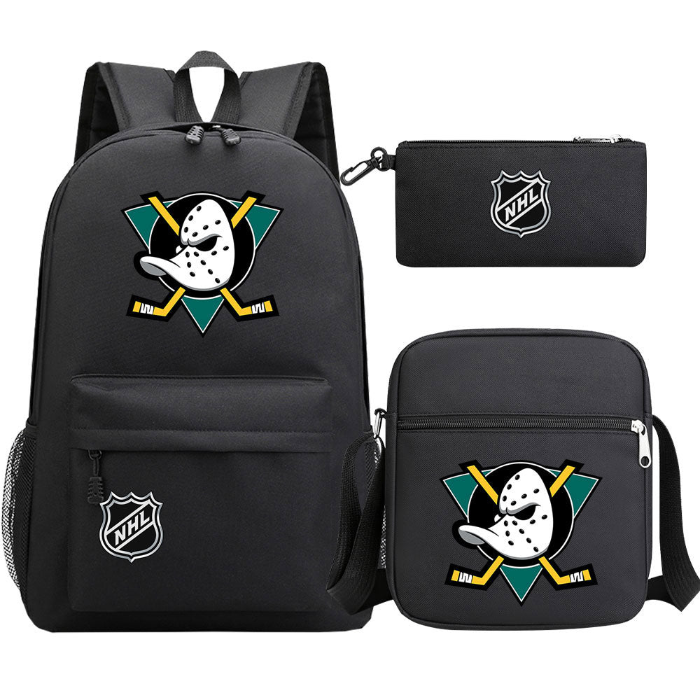 Anaheim Ducks Hockey League Printed Schoolbag Backpack Shoulder Bag Pencil Bag 3pcs set for Kids Students