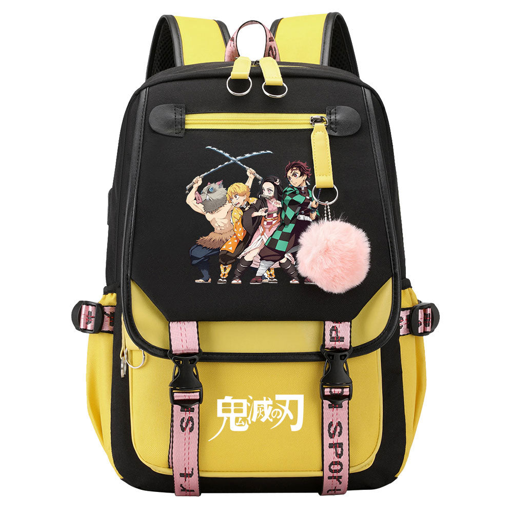 Demon Slayer Waterproof Backpack School Notebook Travel Bag USB Charging
