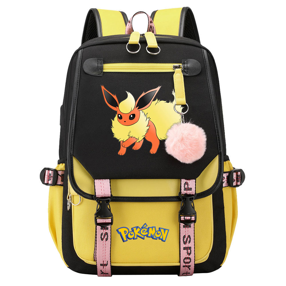 Pokemon Flareon Waterproof Backpack School Notebook Travel Bags USB Charging