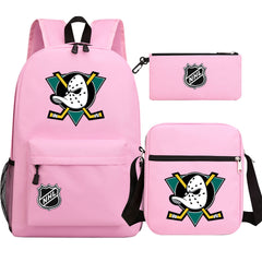 Anaheim Ducks Hockey League Printed Schoolbag Backpack Shoulder Bag Pencil Bag 3pcs set for Kids Students