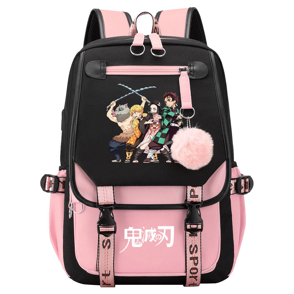 Demon Slayer Waterproof Backpack School Notebook Travel Bag USB Charging