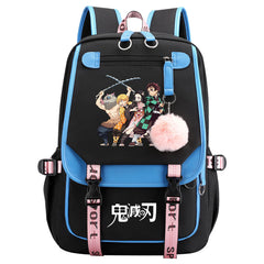 Demon Slayer Waterproof Backpack School Notebook Travel Bag USB Charging
