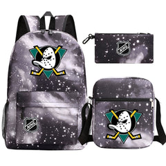 Anaheim Ducks Hockey League Printed Schoolbag Backpack Shoulder Bag Pencil Bag 3pcs set for Kids Students