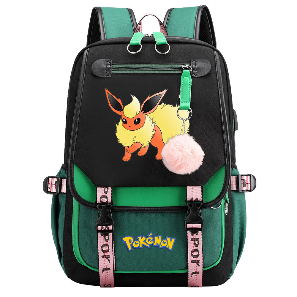 Pokemon Flareon Waterproof Backpack School Notebook Travel Bags USB Charging